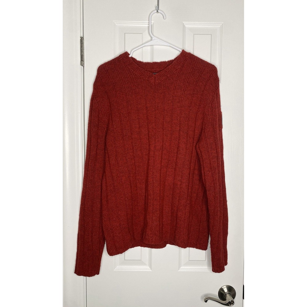 Abercrombie Fitch Mens‎ Lambswool Blend Ribbed V Neck Sweater Red Large